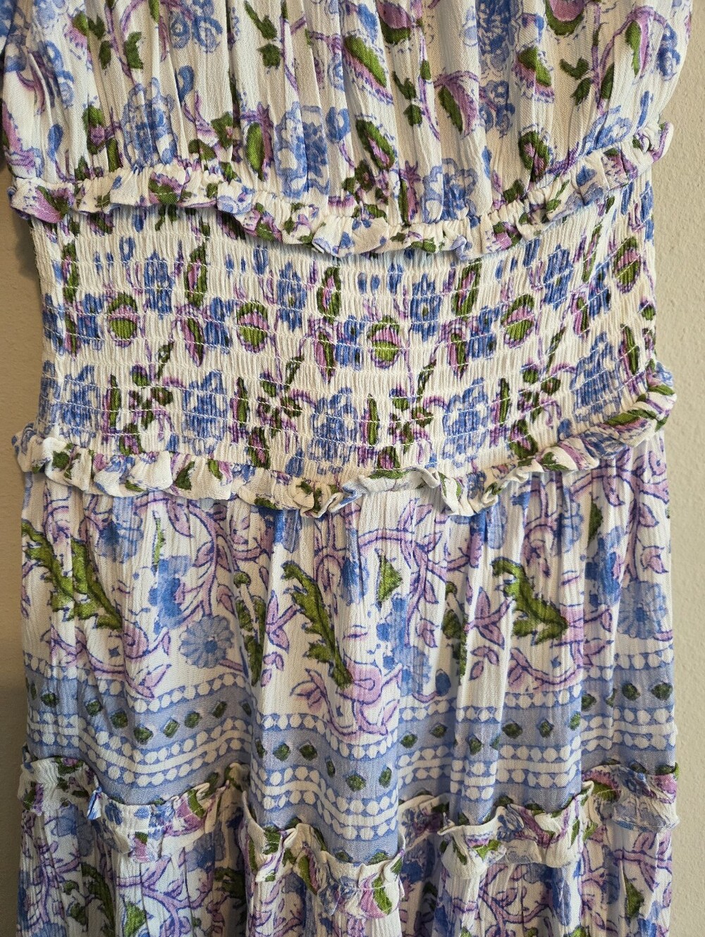 Playa Lucila One-Shoulder Floral Pleated Tiered Ruffle Mini Dress Sz S Festival - Picture 5 of 10